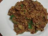 A picture of Indian Vegetable Curry with Eggplant and Bell Pepper.