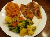 A picture of Tilapia W/Roasted Vegetables.