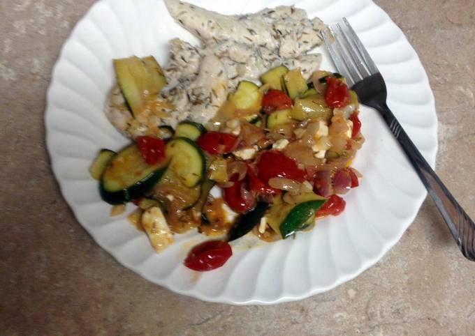 A picture of Lemon-thyme Chicken With Sautéed Vegetables.