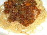 A picture of Meat Sauce (Bolognese) with Plenty of Vegetables.