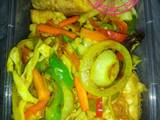 A picture of Awara and stir-fry vegetables.