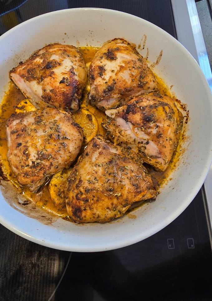 A picture of Greek oven bake chicken (with potatoes).