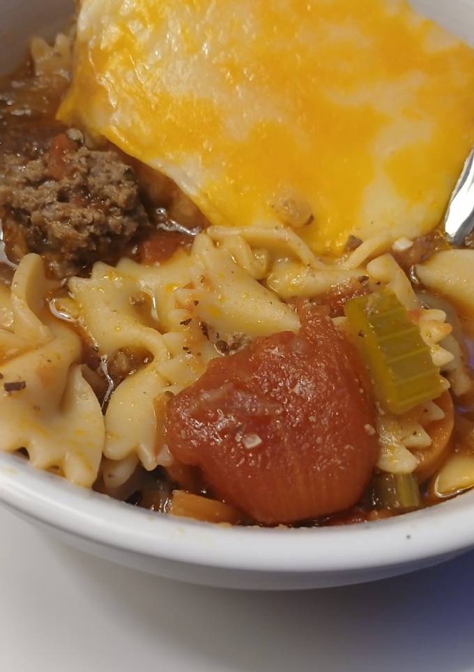 A picture of Hearty Meatball Pasta & Vegetable Soup.