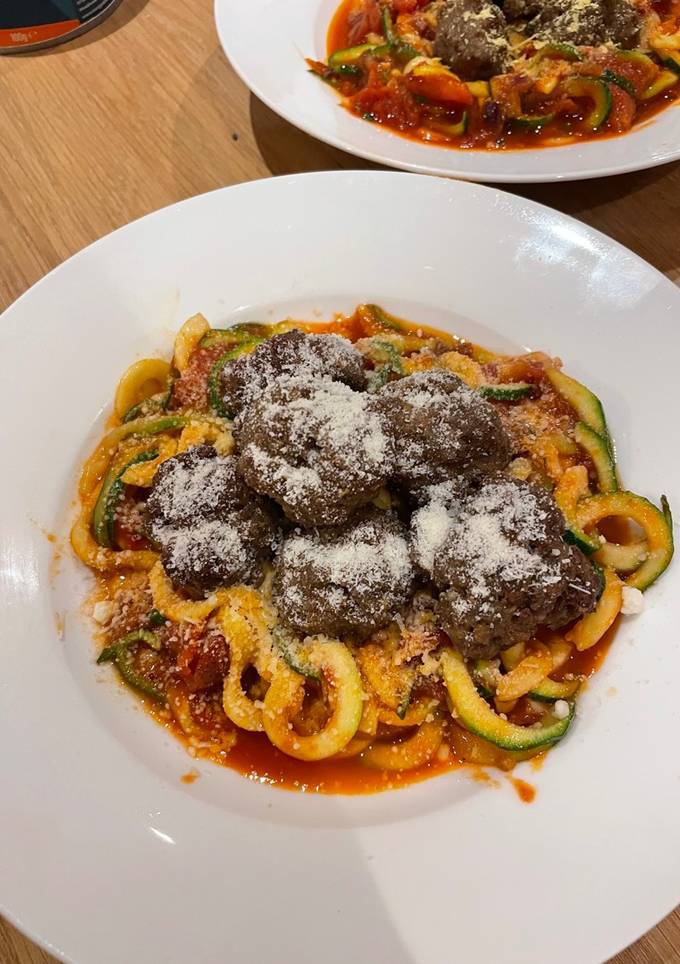 A picture of Courgetti and Meatballs.