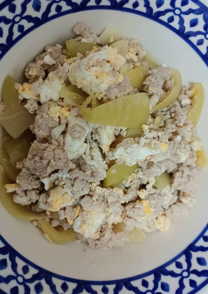 รูปของ ผัดผักกาดดองหมูสับใส่ไข่ ไม่ใช้น้ำมัน