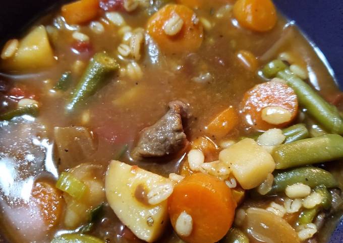 A picture of Beef and Barley Vegetable Soup.