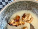 A picture of Jerusalem Artichoke and Cauliflower Soup with miso Croutons.