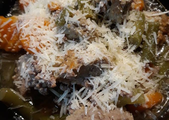 A picture of Beefy Vegetable Soup with Meatballs low carb.