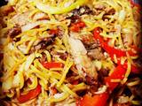 A picture of Leftover Roast Pork with Vegetable Chow Mein.