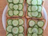 A picture of Cheese on Toast with Cucumber.