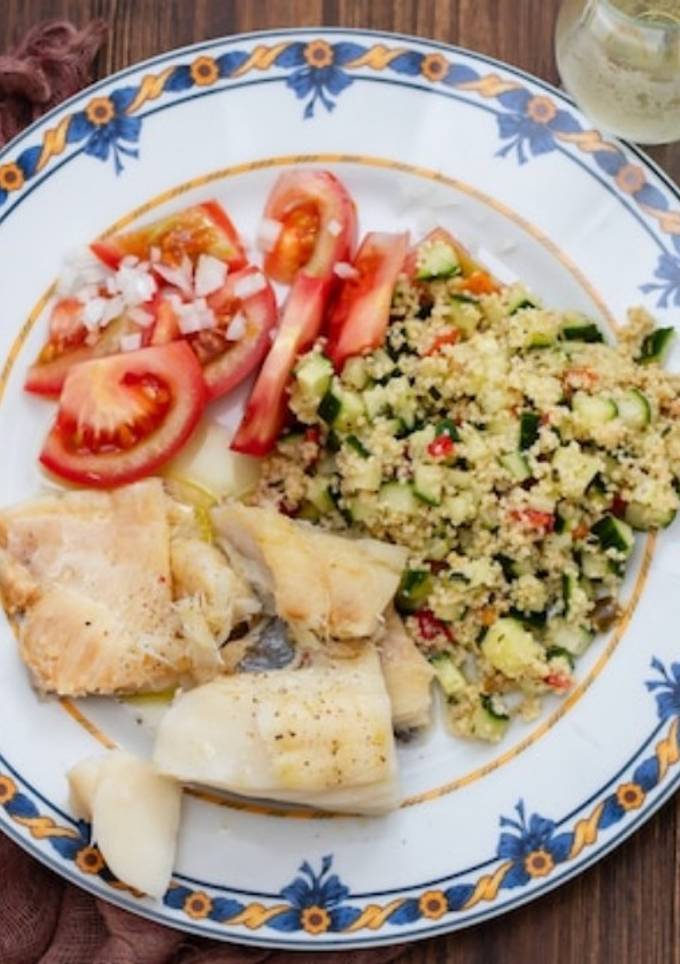 A picture of Cod with Quinoa and Vegetables.