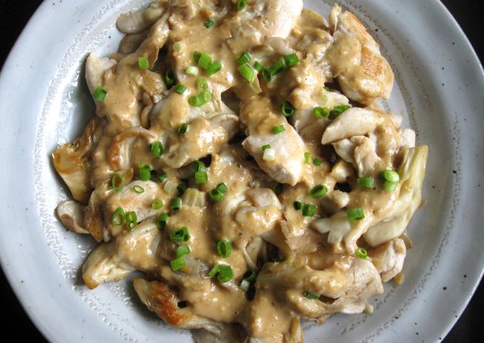 A picture of Oyster Mushrooms & Chicken with Creamy Sesame Sauce.