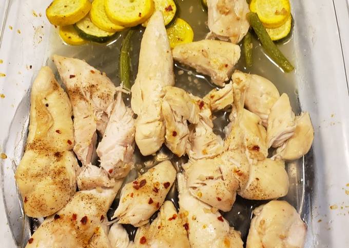 A picture of One Pan Lemon Garlic Chicken & Vegetables.