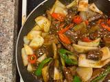 A picture of Stir Fried Black Pepper Beef (with lots of crunch from the onion & chilli).