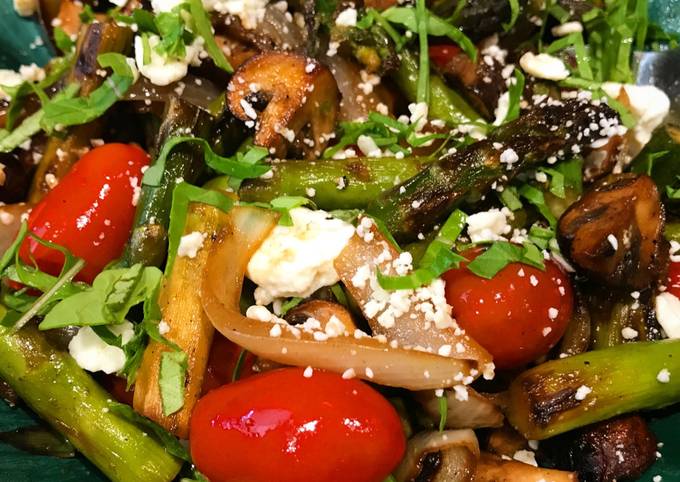 A picture of Roasted Vegetables with Feta Cheese.