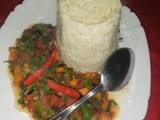 A picture of Rice and vegetables.