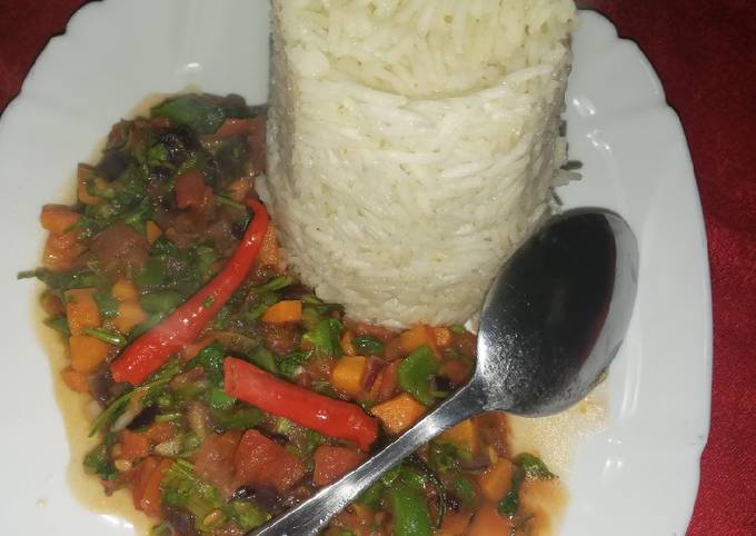 A picture of Rice and vegetables.