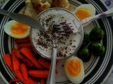 A picture of Vegetable stir fry  and boiled egg.