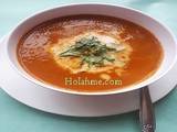 A picture of Creamy Basil Tomato Carrot Soup.