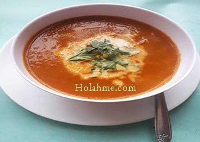 A picture of Creamy Basil Tomato Carrot Soup.