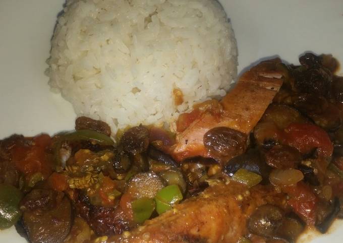 A picture of Eggplant Caponata with Grilled Chicken #AuthorMarathon.