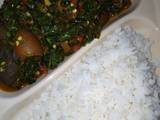 A picture of VEGETABLES SAUCE/WHITE RICE. #Abujamegacookout#.