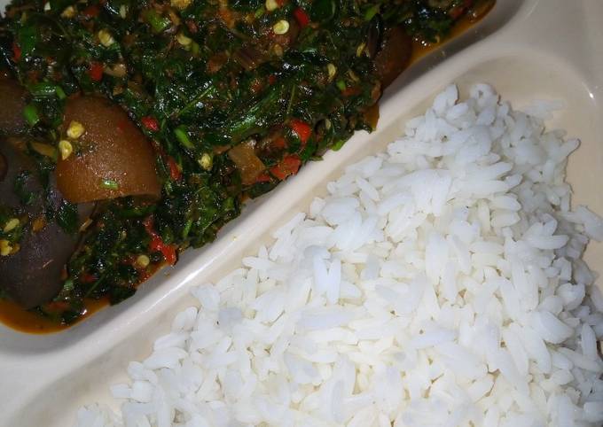 A picture of VEGETABLES SAUCE/WHITE RICE. #Abujamegacookout#.