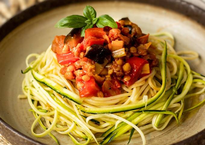 A picture of Aubergine and Lentil Ragu.