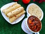 A picture of Lefse with chicken vegetable soup.