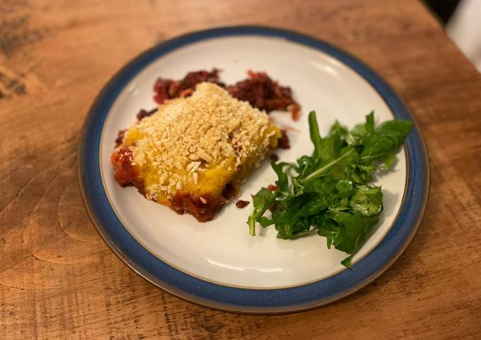 A picture of Seasonal vegetable pie with pumpkin mash and West Country cheddar crumb.