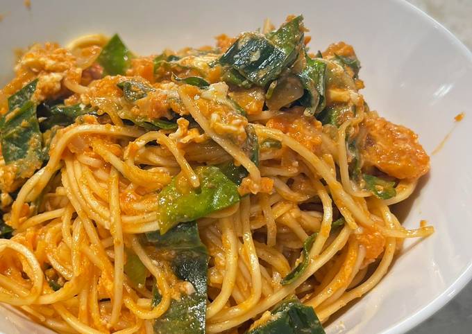 A picture of #CookEveryPart Stir-fry noodles with leek tops and spring greens.