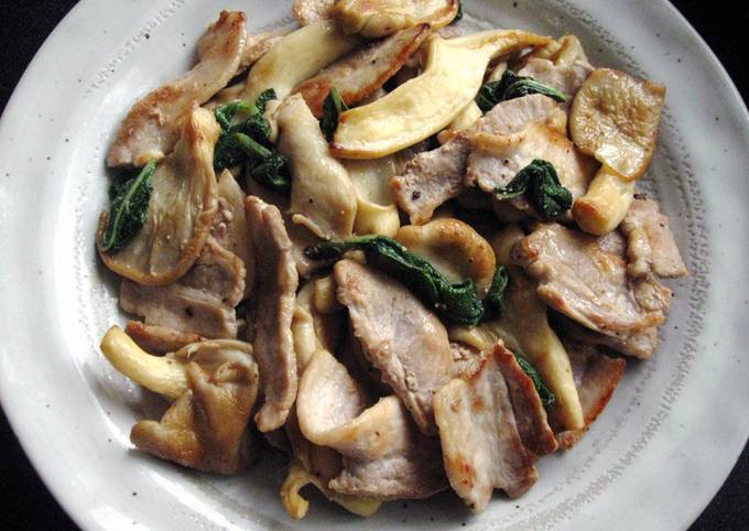 A picture of Sautéed Pork & Oyster Mushrooms with Sage.