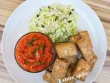 A picture of Awara/Tofu/ Soybeans Cheese with Vegetables & Pepper Sauce.