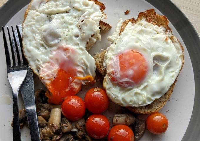 A picture of Eggs, mushroom and tomato -Breakfast in 10 minutes.