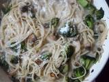 A picture of Pasta Broccoli with mushrooms.