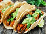 A picture of Sweet Potato, Black Bean, and Salsa Roja Tacos.