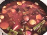 A picture of Beef vegetable stew with Korean chili oil twist.