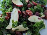 A picture of Kale, apple and almonds.