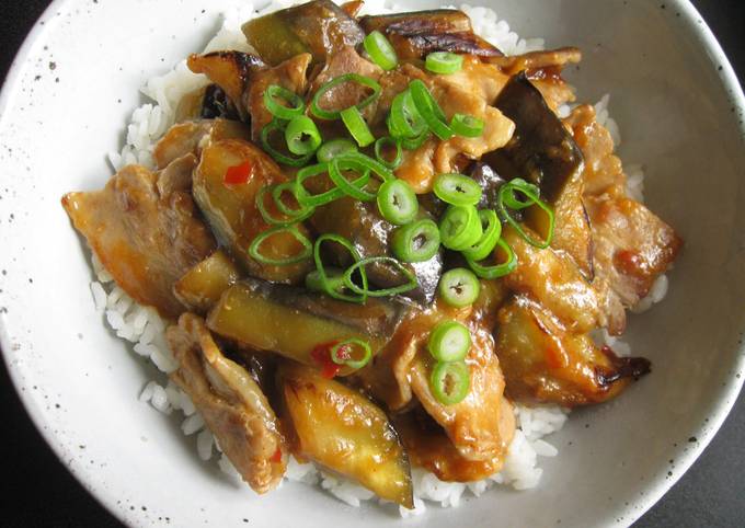 A picture of Pork & Eggplant Rice Bowl.