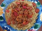 A picture of Beef Taocu Soup Noodle with Tomato.