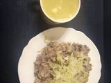 A picture of Mokiomo - njahi with steamed cabbage and bone soup.