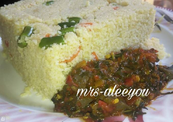 A picture of Vegetable cous-cous with liver sauce.