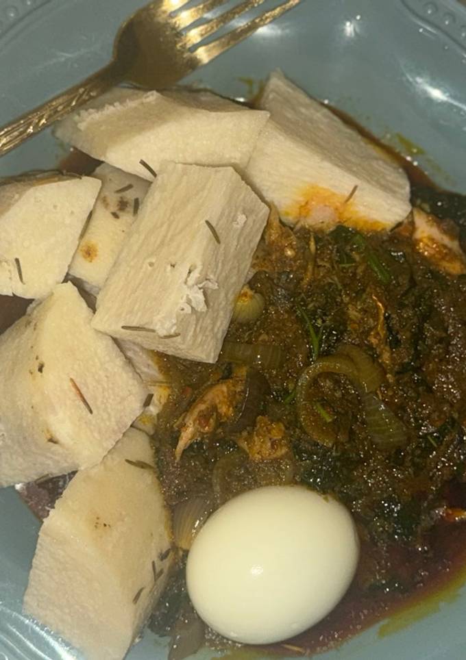 A picture of Yam and Red oil sauce.