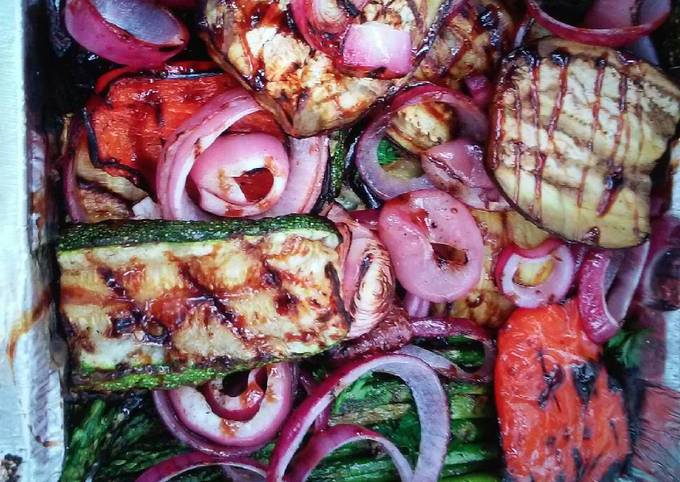 A picture of Grilled vegetables with infused Olive Oil and Balsamic glaze.