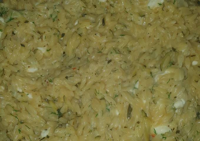 A picture of Creamy lemon feta and courgette orzo.