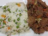 A picture of Vegetable rice with dry beef.