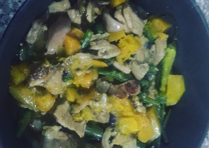 A picture of Ginataang Baboy na Gulay or Pork w Vegetables in Coconut Milk.