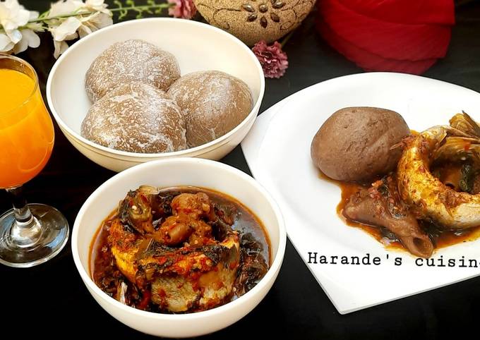 A picture of Amala with vegetable soup.