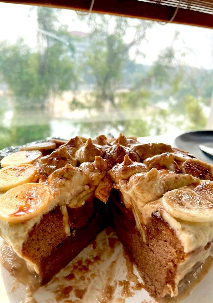 รูปของ เค้กก้อนสอง แก้ไขจากก้อนแรก😆: Ovaltine Cake Banana Whipped Cream🍫🧁🍌