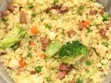 A picture of Sausage fried rice with vegetables.